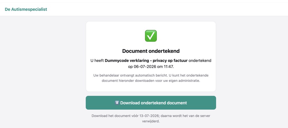 Bevestiging: document ondertekend, download beschikbaar